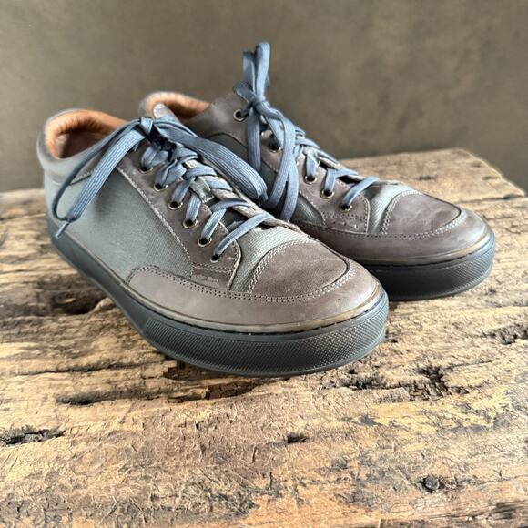 Frye Men’s Gray Leather Canvas Low Top Sneakers Size 11 Lace Up Casual Shoes - Picture 2 of 12